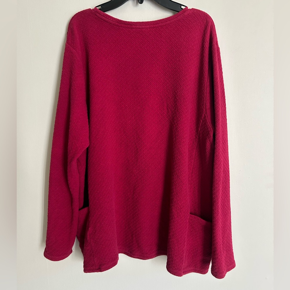 PURE JILL Red Quilted Knit Crew Pullover Long Sleeve Top Relaxed Comfort Size XL - Picture 12 of 15